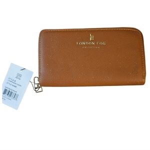 London Fog Cambridge Zip Wallet, inside Zipper Pocket, Card Slots, Cognac, NWT